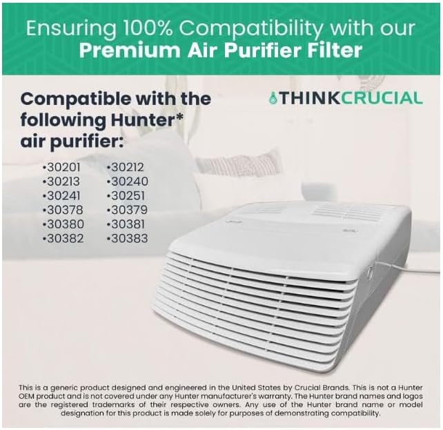 Crucial Air Purifier Filter – Compatible with Hunter® Brand Filter Part # 30931 – Models 30201, 30212, 301213, 30240, 30241, 30251, 30378, 30379, 30380, 30381, 30382, 30383 – Bulk Packs (2 Pack)