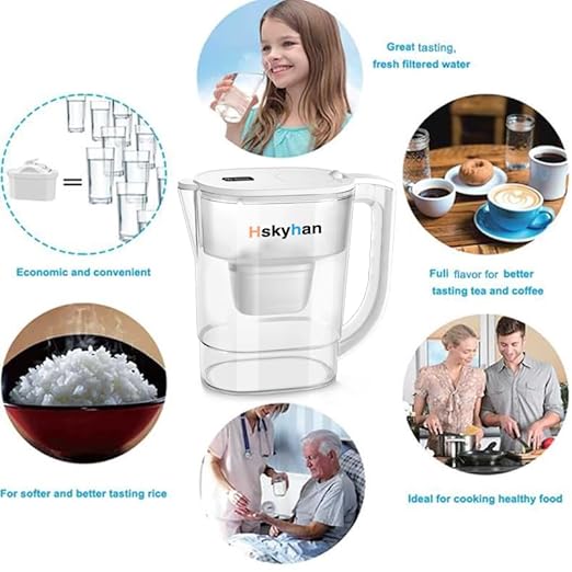 Hskyhan Alkaline Water Filter Pitcher - 3.8 Liters Improve PH, 2 Long Lasting Cartridge Included, BPA Free, 7 Stage Filtration System to Purify, White