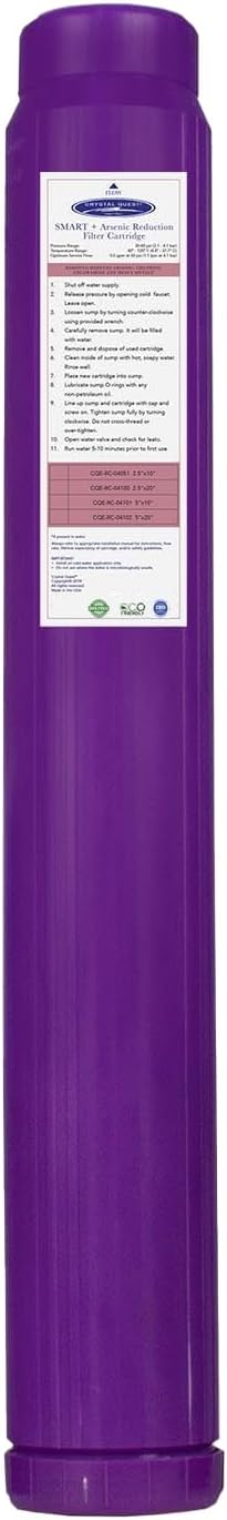 Crystal Quest Arsenic Removal + SMART Filter Cartridge 2-7/8" x 20" - Reduces Arsenic, Long-Lasting, Easy Installation, Heavy-Duty Water Filtration
