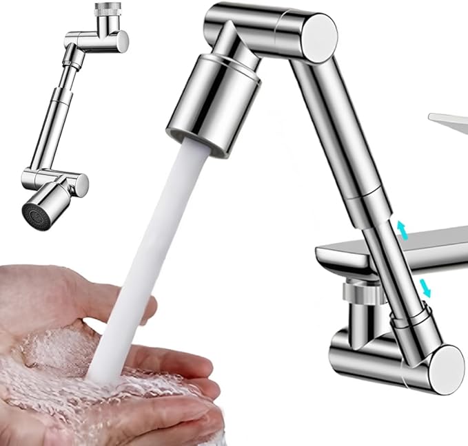 1440° Rotating Universal Faucet Extender with 2 Spray Modes - Adjustable Splash-Free Aerator for Kitchen & Bathroom Sinks, Timnamy Faucet Attachment,For Washing Hair/Face/Dishes (1, Silver)