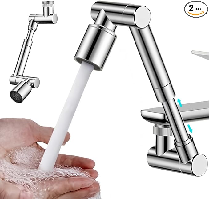 1440° Rotating Universal Faucet Extender with 2 Spray Modes - Adjustable Splash-Free Aerator for Kitchen & Bathroom Sinks, Timnamy Faucet Attachment,For Washing Hair/Face/Dishes (2, Silver)