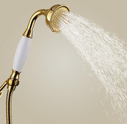 HOMEDEC Traditional Telephone Style Brass Handheld Showerhead with 59inch Hose Gold Finish - Antique Shower Head Replacement No Wand Holder, Vintage Hand Shower Spray with Ceramic Handle