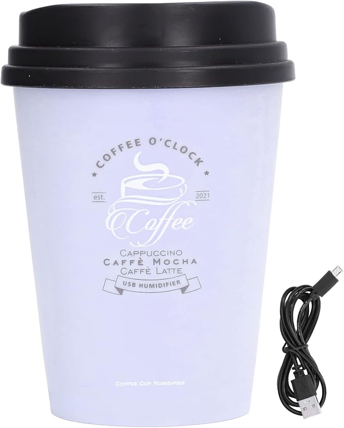 Mini Humidifier, USB 300ml Coffee Cup Low Noise Auto Off Desk Humidifier, Car Humidifier Diffuser, Small Humidifier, Portable Humidifier for Travel, Cute Humidifiers for Bedroom Home Office(Purple)
