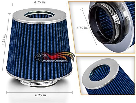 BLUE 2.75" 70 mm Inlet Cold Air Cone Replacement Performance Washable Clamp-On Dry Air Filter