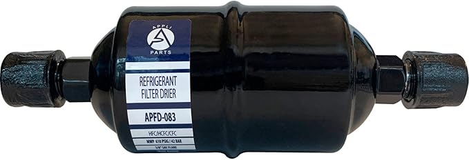 Appli Parts APFD-083 3/8 in Liquid Line Refrigerant AC Filter Drier hvac Refrigeration 083 SAE Flare connection universal unidirectional 6-1/2 in long 2 in wide