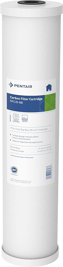 Pentair Pentek 150233 Big Blue Carbon Water Filter, 20-Inch, Whole House Heavy Duty Radial, Reduces Sediment and Chlorine Taste & Odor