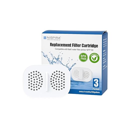 Nispira NFP-100 NFP100 Filter Replacement for Nakii Water Pitcher Dispenser Removes Chlorine, Lead, Odor, Color Reduce Water Hardness Pack of 3