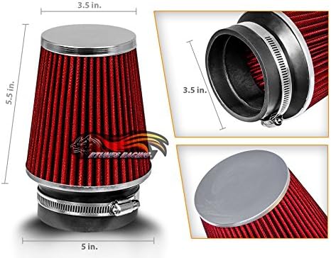 RED 3.5" 89 mm Inlet Narrow Cold Air Cone Replacement Performance Washable Clamp-On Dry Air Filter