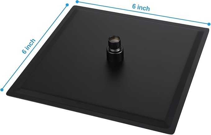 Lordear Black Shower Head 6 Inch Rainfall Black Shower Head Square Solid Ultra Thin 304 Stainless Steel Fixed Rain Shower Head with Self Cleaning Nozzles
