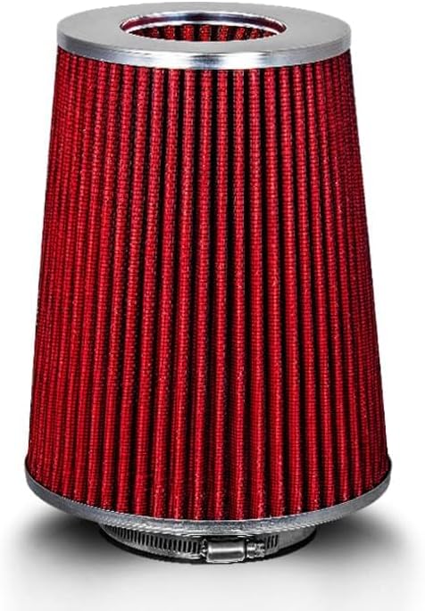 RED 4 inch 102 mm Inlet Truck Cold Air Cone Replacement Performance Washable Clamp-On Dry Air Filter (8" Tall)