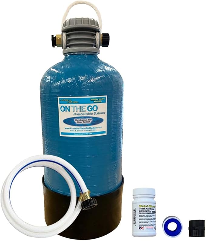 On The Go OTG4-VM-DBLSOFT Portable Compact Double Standard 16,000 Grain Water Softener with Drinking Water Safe Brass Fittings (NOT made in China, assembled by U.S. Workers in Indiana