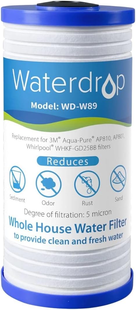 Waterdrop AP810 Whole House Water Filter Replacement for 3M® Aqua-Pure AP810, AP801, AP811, Whirlpool® WHKF-GD25BB, WHKF-DWHBB, 10" x 4.5", 1 Pack