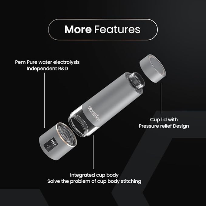 LevelUpWay - 2025 Hydrogen Water Bottle – Advanced SPE/PEM Technology – Generates Up to 5000 PPB – 250ml – Portable Hydrogen-Enriched Water Bottle with Breathing Adapter