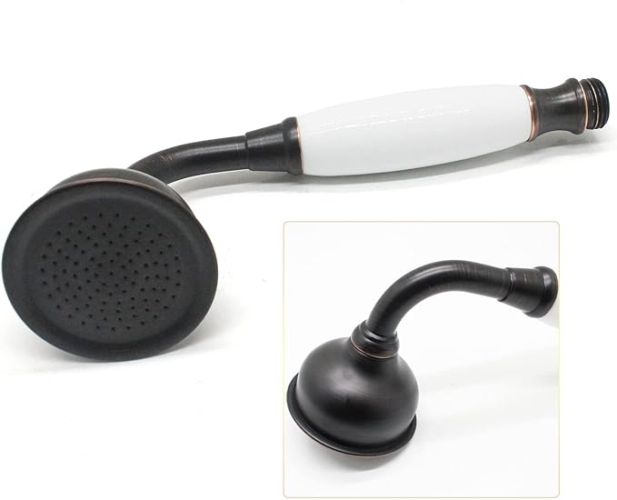 Oil Rubbed Bronze Vintage Telephone Handheld Shower Spray Ceramic Handle with 59inch Flexible Hose, Antique Brass Shower Head Clawfoot Tub Showerhead Replacement, No Wand Holder