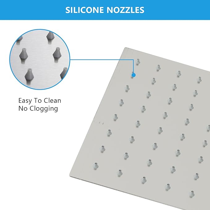 Lordear Rain Shower Head 6 Inch Solid Ultra Thin 304 Stainless Steel Adjustable Square Rainfall Shower Head Waterfall Full Body Coverage with Silicone Nozzle 6” Waterfall Showerhead,Brushed Nickel