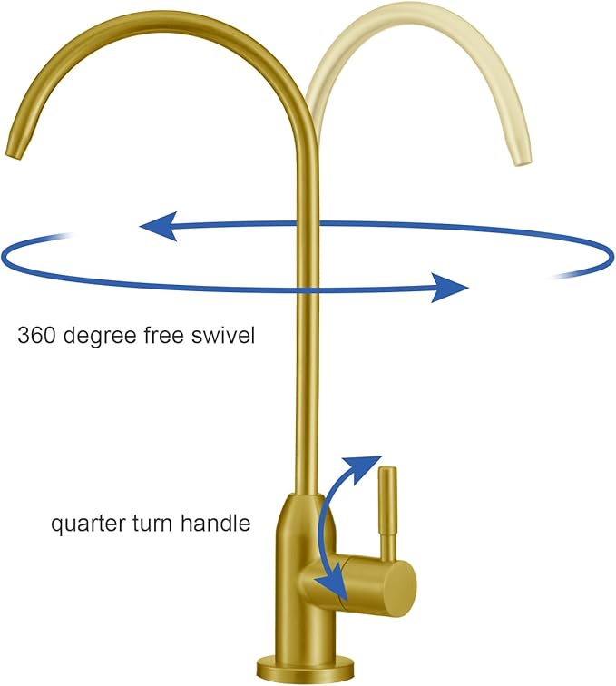 Drinking Water Faucet - Long Thread Stem Filtered Water Tap for Thick Countertop,Lead-Free RO Faucet with Hose and Quick Connect Fittings(Matte Gold)