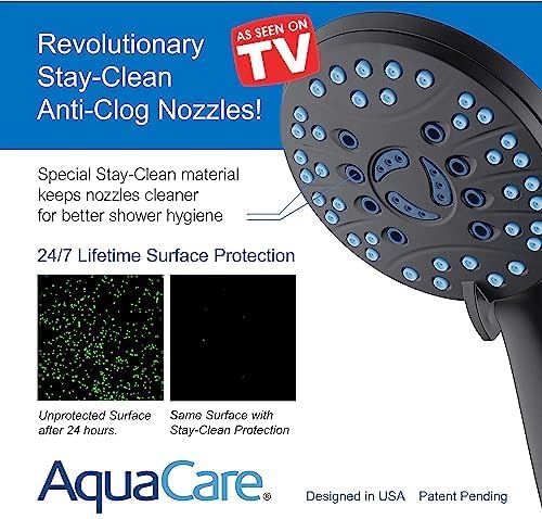 Hotel Spa AquaCare for California As-Seen-On-TV High Pressure Handheld Rain 50-mode 3-way Shower Head Combo, Anti-clog Jets, 2-mode Tub & Pet Power Wash, Wall Bracket, 6 ft. Hose, Matte Black