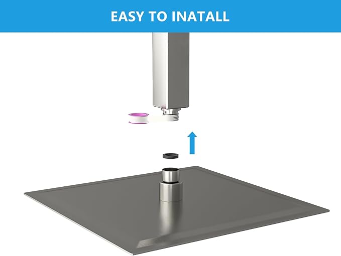 Lordear Rain Shower Head 12 Inch Solid Ultra Thin 304 Stainless Steel Adjustable Square Rainfall Shower Head Full Body Coverage with Silicone Nozzle 12” Waterfall Showerhead,Brushed Nickel