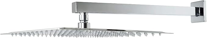 HarJue Shower Head with Extension Arm, High Pressure Square with ShowerArm, Stainless Steel Rainfall -Waterfall Full Body Coverage (12'' Shower with 16'' Arm, Chrome)
