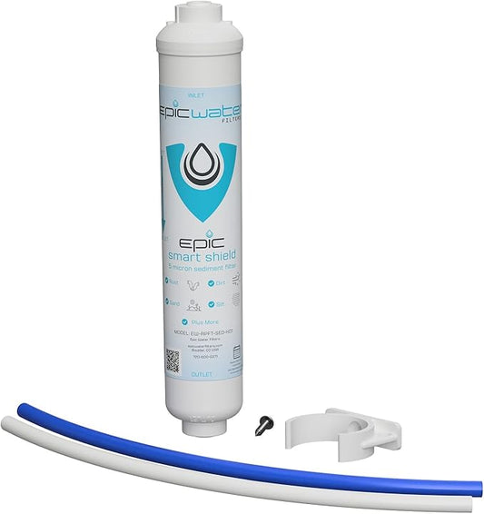 Epic Smart Shield | Sediment Filter Kit | In-Line | 5 Micron | 3/8 Pushfit | Dirt, Rust, Sand, Silt, Debris, Clay, Organic Matter, Fine Particulate