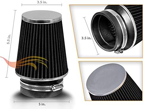 BLACK 3.5" 89 mm Inlet Narrow Cold Air Cone Replacement Performance Washable Clamp-On Dry Air Filter