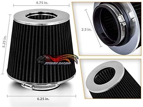 BLACK 2.5" 63.5 mm Inlet Cold Air Cone Replacement Performance Washable Clamp-On Dry Air Filter