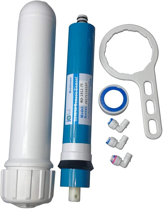 Huining Reverse Osmosis Membrane RO Membrane Housing Kit with 1/4 Quick Connector,Check valve,Water Pipe,Wrench Whole Set for Residential Household Hospital Water Filtration System (75GPD)