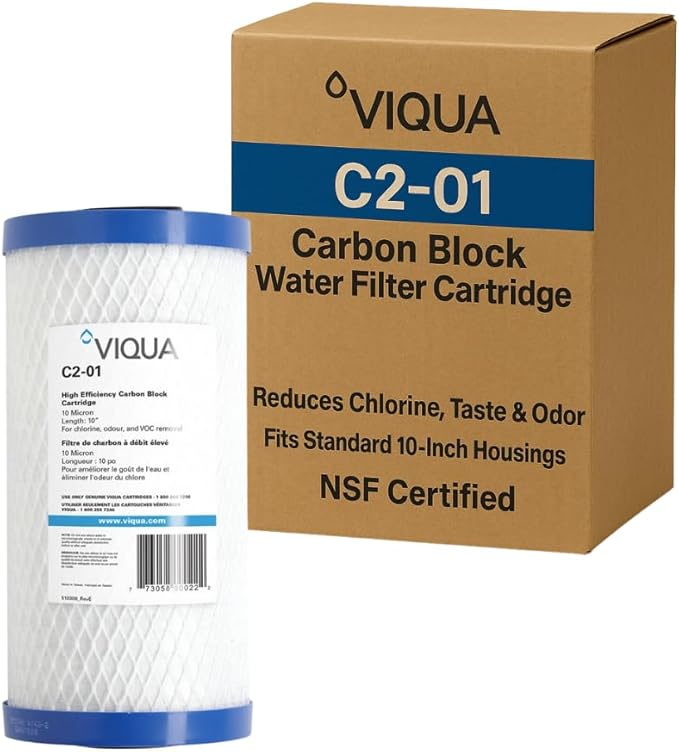 Viqua C2-01 Carbon Block Water Filter Cartridge – 10" x 4.5", 10 Micron, High Flow 6.5 GPM – Reduces Chlorine, Taste & Odor – Fits Standard 10-Inch Housings – NSF Certified