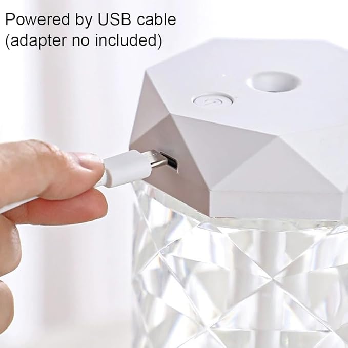 USB Desktop Crystal Humidifier 400ml with 7 Colors LED Night Light, No Noise Suitable for Home, Office, Desk, Bedroom and Babies Room and No Battery (400ml)