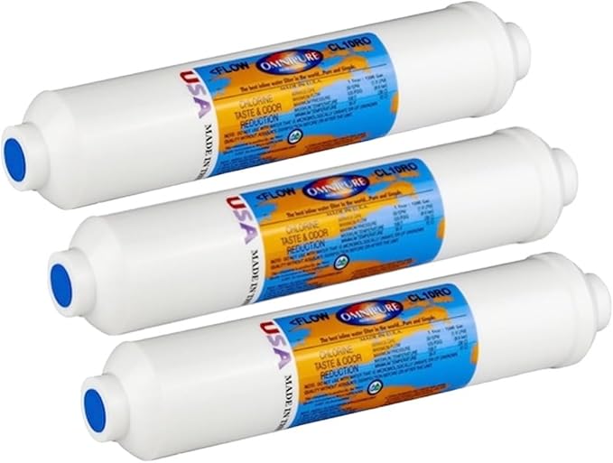 IPW Industries Inc, CL10ROT33-C Inline Water Filter for Ice Maker, Refrigerator, Under Sink & Reverse Osmosis System - 10" x 2" GAC 3/8" FPT, 3 Pack