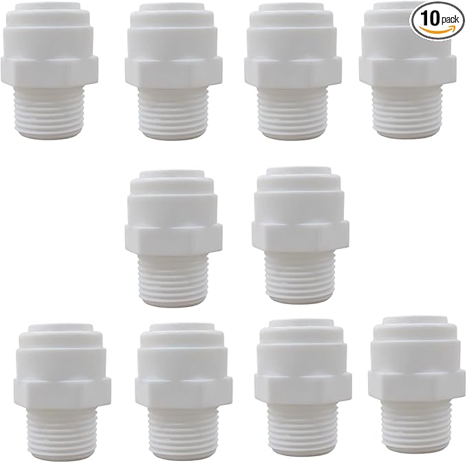 10 Pack 3/8" Push to Connect Fitting - 3/8" OD Tube x 3/8" Male Thread Straight Connector for Reverse Osmosis Systems, Water Filters & Plumbing (white)