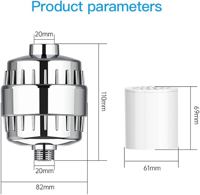 20 Stage Shower Filter Universal with Replaceable Water Filter,Bathroom shower filter head for hard water,Removing Chlorine and fluoride,Polished Chrome