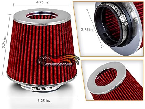 RED 2.75" 70 mm Inlet Cold Air Cone Replacement Quality Performance Washable Clamp-On Dry Air Filter