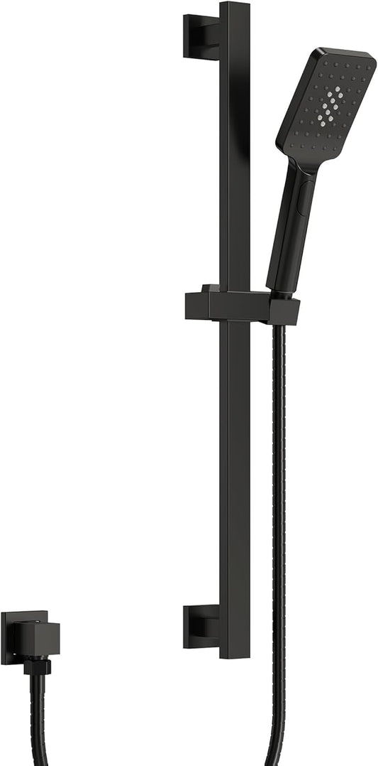 EVESTEIN Adjustable Hand Held Shower with Slide Bar, 3-Function Handshower Head with Hose, Matte Black