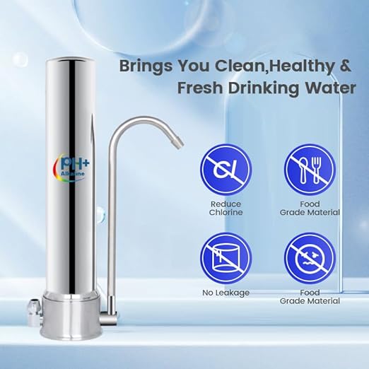 Satinless Steel Countertop Water Filter System, 5-Stage Alkaline Water Filter, 8000 Gallons Faucet with 1 Washable Ceramic Filter (BY-10P-M12)
