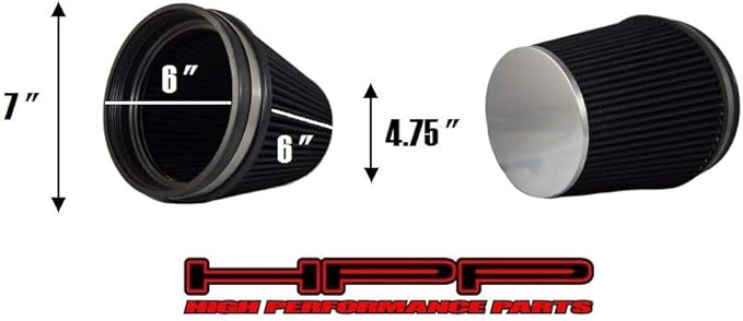 Truck Cold Air Intake Black 6" / 152 mm Inlet Reusable Quality Universal Clamp On Cone Replacement Dry Short Air Filter