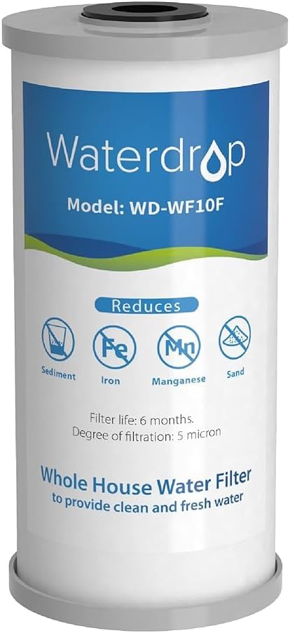 Waterdrop Whole House Water Filter, Iron Filter, Sediment Filter for Well Water, Reduce Manganese, Replacement for Ispring, GE®, Waterdrop, Any 10" x 4.5" Whole House Water Filters System, 5 Micron