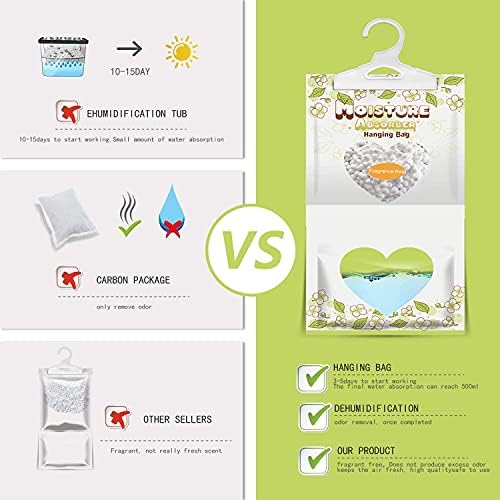 16 Pack Moisture Absorber Hanging Bags,220g/Pack Fagrance Free Moisture Bag,Hanging Closet Dehumidifier Bags for Basement Closet Storeroom