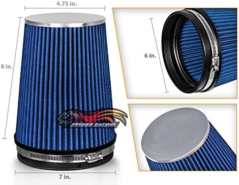 BLUE 6" 152 mm Inlet Truck Cold Air Cone Replacement Performance Washable Clamp-On Dry Air Filter (8" Tall)