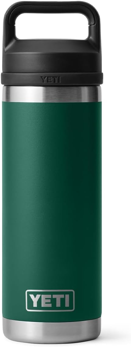 YETI Rambler 18 oz Bottle, Vacuum Insulated, Leakproof, Stainless Steel with Chug Cap, Black Forest Green