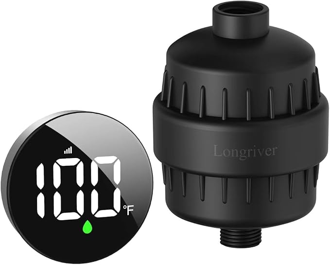 Tem8(R7Pro) Bathroom Shower Filter Fixture with Wireless Temperature Display | Hard Water Purifier 99.99% Remove Chlorine & Heavy Metals | Improve Skin & Hair Health | Black Hardware Accessories