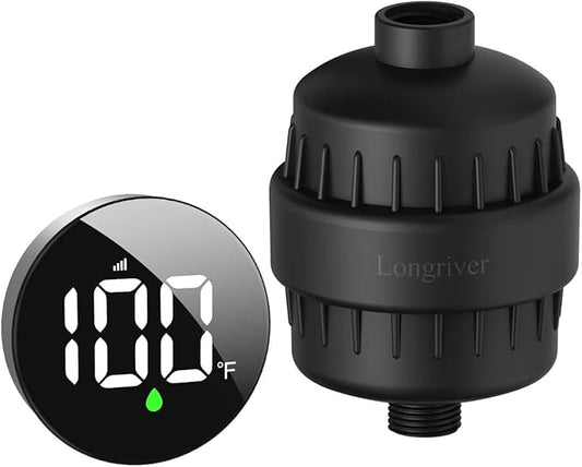 Tem8(R7Pro) Bathroom Shower Filter Fixture with Wireless Temperature Display | Hard Water Purifier 99.99% Remove Chlorine & Heavy Metals | Improve Skin & Hair Health | Black Hardware Accessories