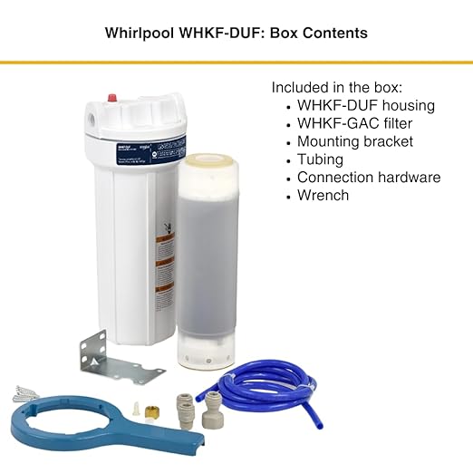 Whirlpool Under Sink Water Filtration System WHKF-DUF | Push-in Quick Connect, 1 Carbon Filter & Installation Kit Included | Reduces Chlorine Taste & Odor, Sediment