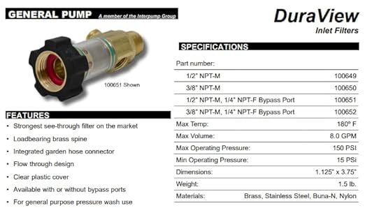 General Pump Brass Inline Water Filter - Male NPT