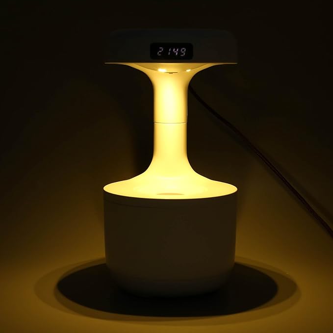 Anti Humidifier, 800ml Hovering Water Drop Backflow Creative Humidifier Quiet USB Powered Mist Humidifier with Night Light and LED Clock Display for Home Office