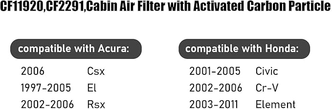 CF11920,Cabin Air Filter with activated carbon particle for Ford,2013-2018 C-Max,2018-2019 Ecosport,2013-2019 Escape,2012-2018 Focus,2017-2022 GT,Transit Connect.Lincoln,Corsair,MKC.