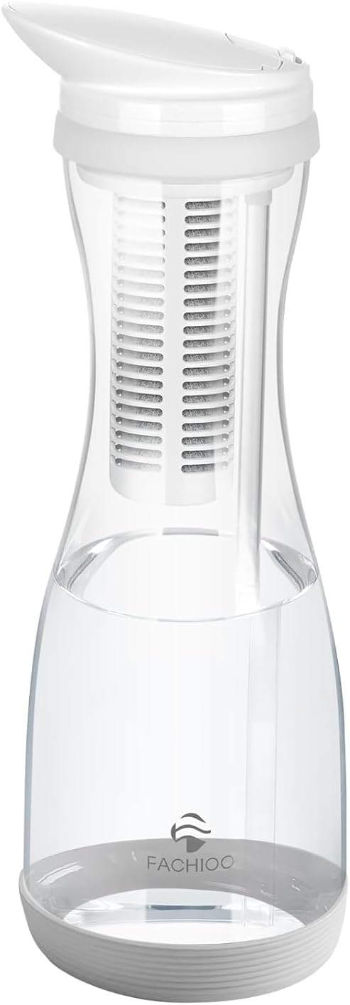 Glass Water Filter Pitcher with Non-Slip Mat,211 Gallons Long-Life,1.3L,BPA Free,Removes Lead,Chlorine,Rust,Odors,Microplastics,Gray