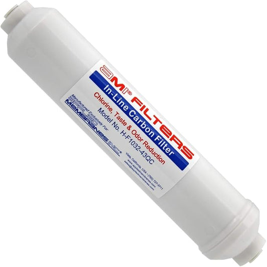 Inline Carbon Water Filter | 10" Length | 1/4" Quick Connect In/Out (1/4" QC) | For Chlorine Taste & Odor or Post Filter for Home RO | RO Stage 5 Polishing Filter