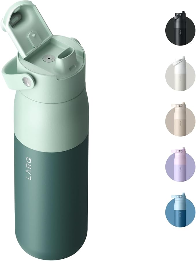 LARQ Bottle Swig Top 34oz - Insulated Stainless Steel Water Bottle With Built-In Silicone Handle | BPA Free | Reusable Water Bottle for Sports, Gym, and Travel, Eucalyptus Green
