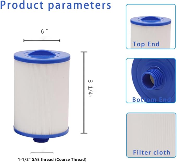 Replaces 6CH-940 Spa Filter,Unicel 6CH-940,Filbur 817-0050,FC-0359,PWW50P3(NOT PWW50P4),25252, 03FIL1400,(1 1/2" Coarse Thread),Waterway Front Access Skimmer,SAE Thread Filter 2-Pack